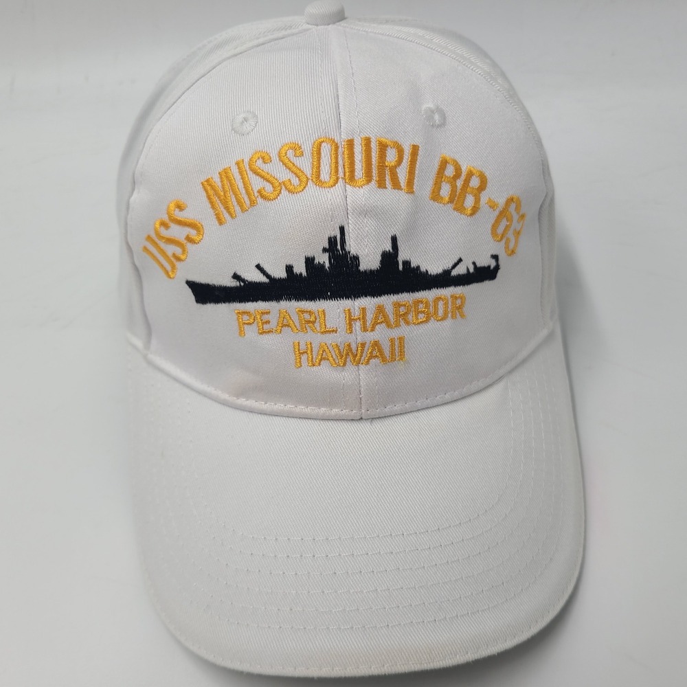 USS Missouri BB-63 Hat Adjustable White Pearl Harbor Hawaii US Navy Military USA